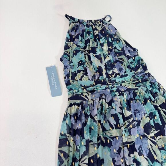 London Times Maxi Dress Womens 8 Petite Mesh Floral High Neck New - Picture 11 of 11